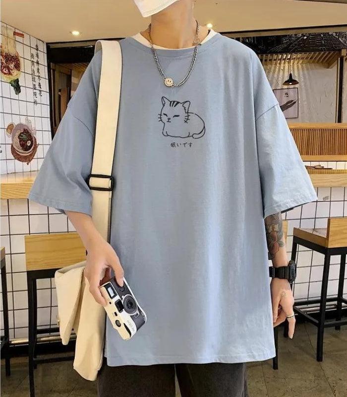 Lying Cat Drop Shoulder Tee - KAYSMAR