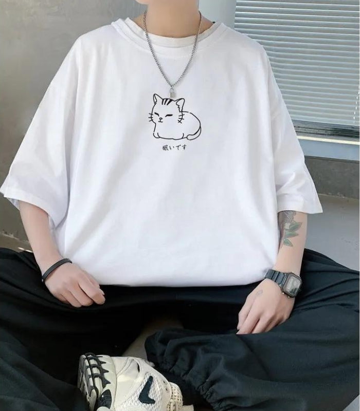Lying Cat Drop Shoulder Tee - KAYSMAR