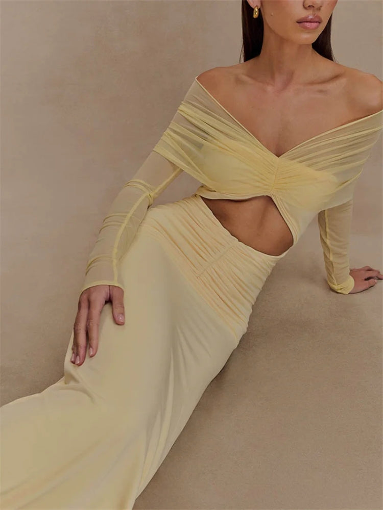 Off Shoulder Cut Out Maxi Dress - KAYSMAR