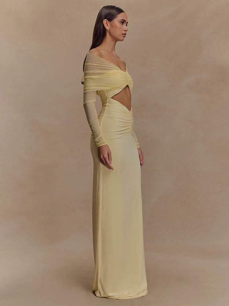 Off Shoulder Cut Out Maxi Dress - KAYSMAR
