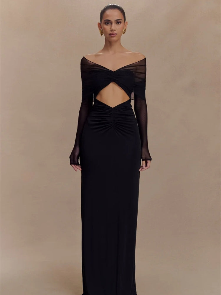Off Shoulder Cut Out Maxi Dress - KAYSMAR