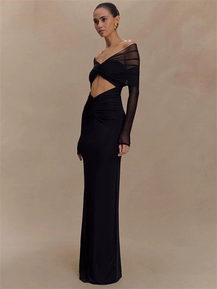 Off Shoulder Cut Out Maxi Dress - KAYSMAR