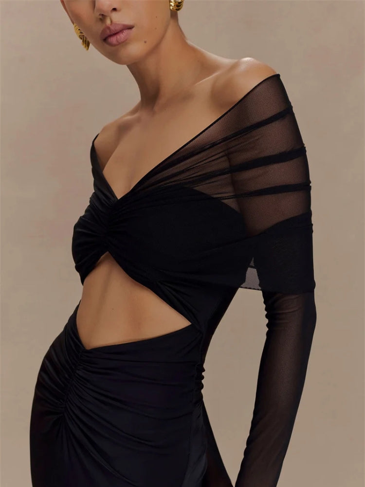 Off Shoulder Cut Out Maxi Dress - KAYSMAR