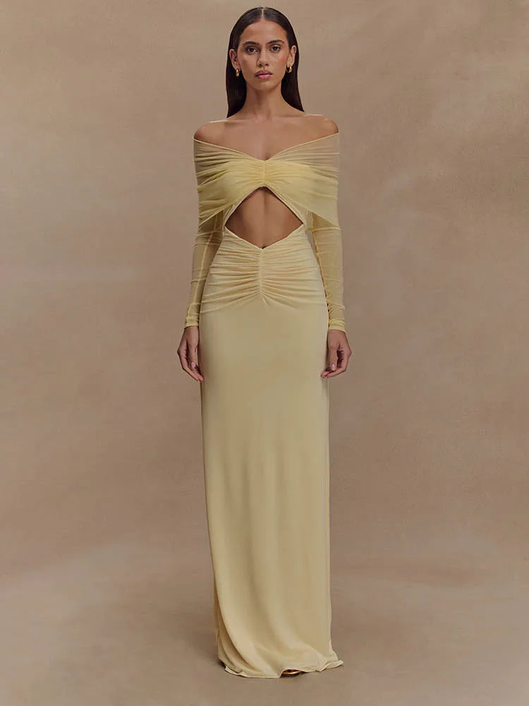 Off Shoulder Cut Out Maxi Dress - KAYSMAR