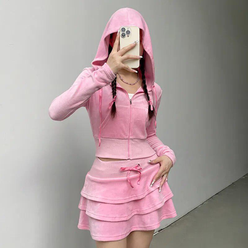 Pink Aesthetic Skirt & Hoodie Two Piece Set - KAYSMAR