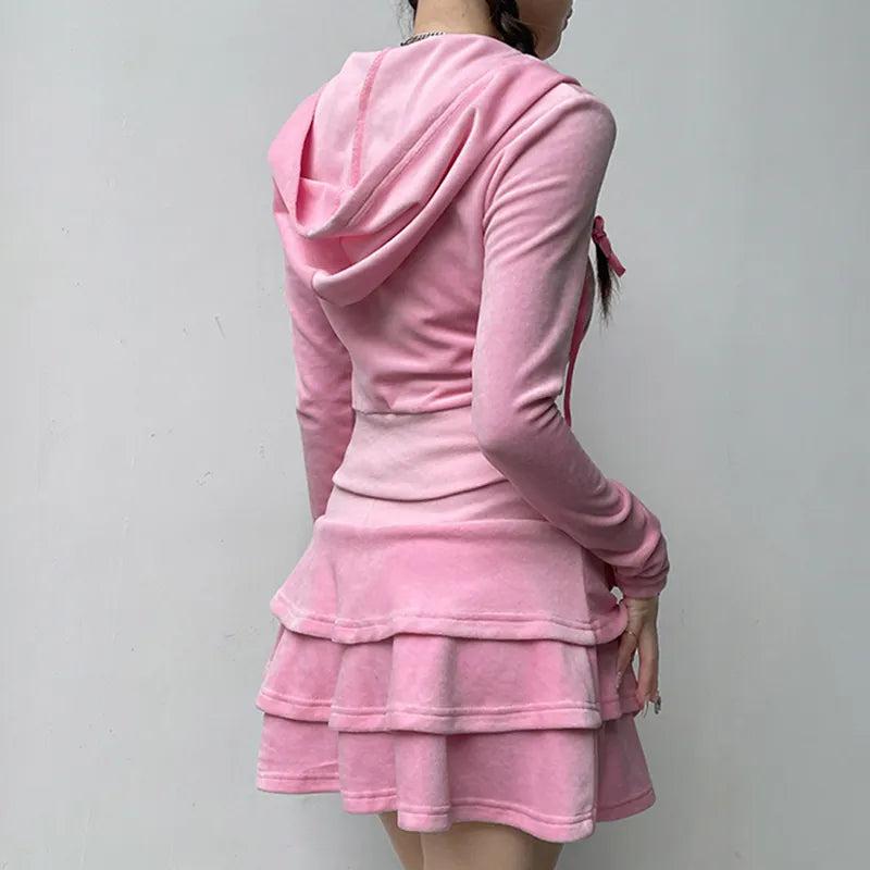 Pink Aesthetic Skirt & Hoodie Two Piece Set - KAYSMAR