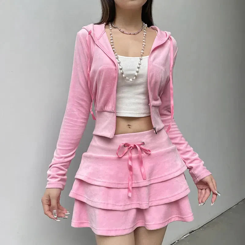 Pink Aesthetic Skirt & Hoodie Two Piece Set - KAYSMAR