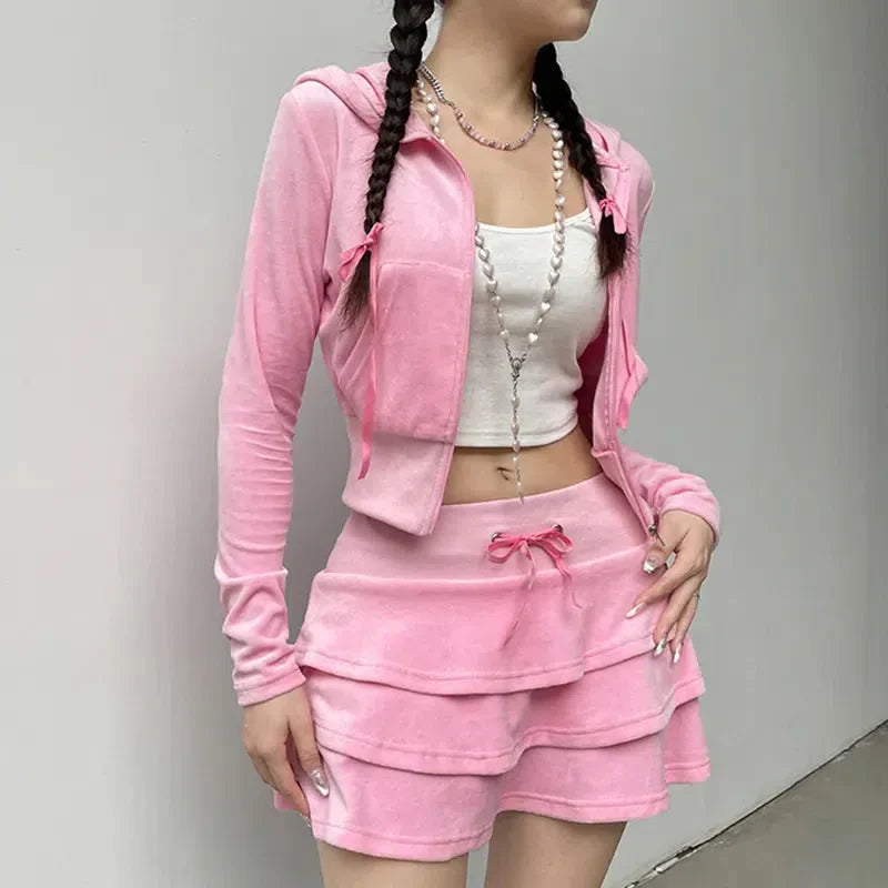 Pink Aesthetic Skirt & Hoodie Two Piece Set - KAYSMAR