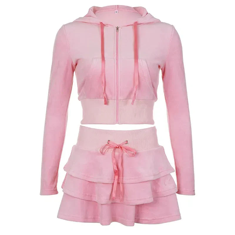Pink Aesthetic Skirt & Hoodie Two Piece Set - KAYSMAR