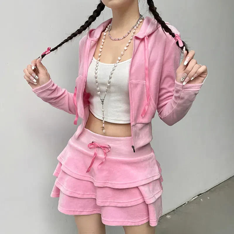 Pink Aesthetic Skirt & Hoodie Two Piece Set - KAYSMAR