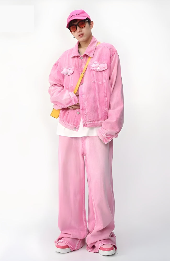 Pink Denim Jacket & Pants Two Piece Set - KAYSMAR
