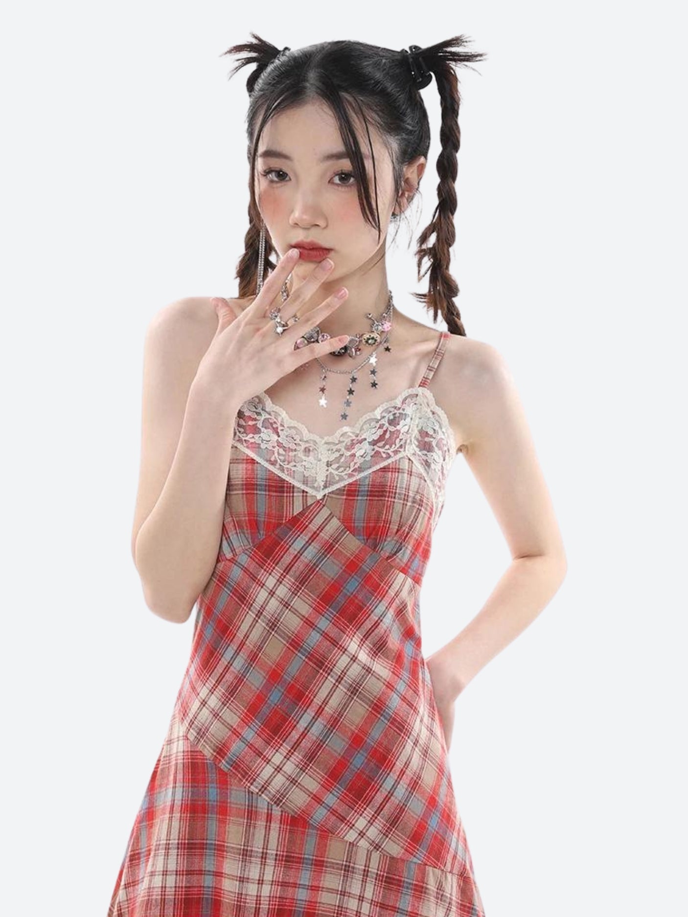 Plaid Lace Midi Dress - KAYSMAR