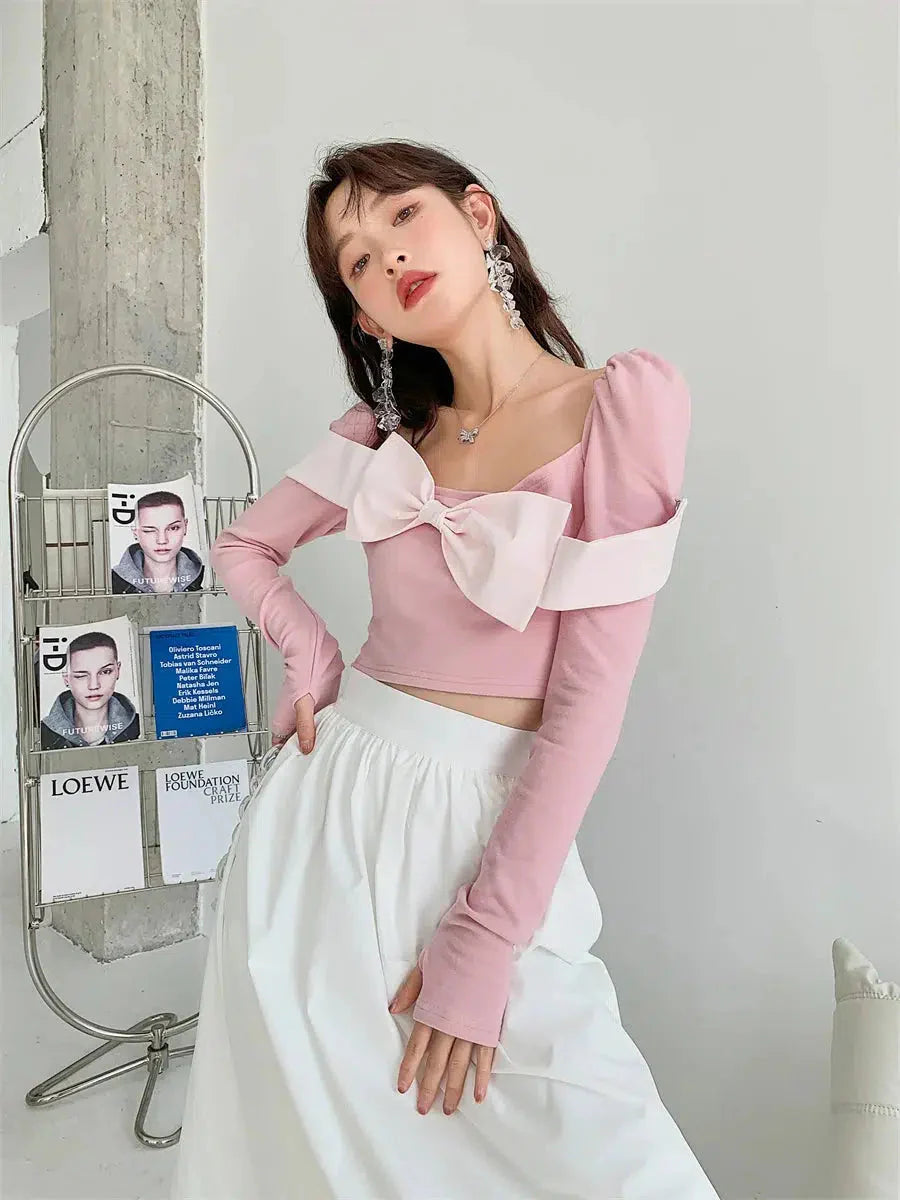 Puff Shoulder Bow Crop Top - KAYSMAR