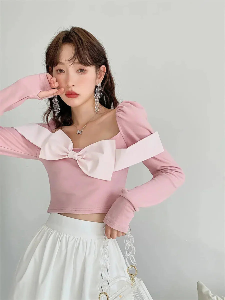 Puff Shoulder Bow Crop Top - KAYSMAR