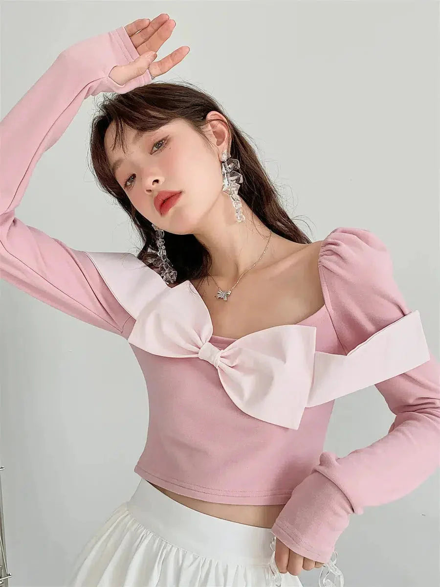 Puff Shoulder Bow Crop Top - KAYSMAR