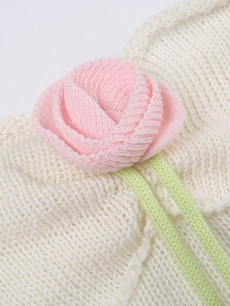 Rose Detailed Knitted Crop Top - KAYSMAR