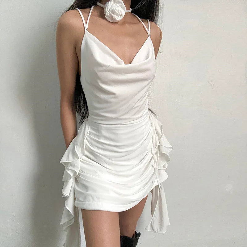 Rose Neck Tie Mini Dress