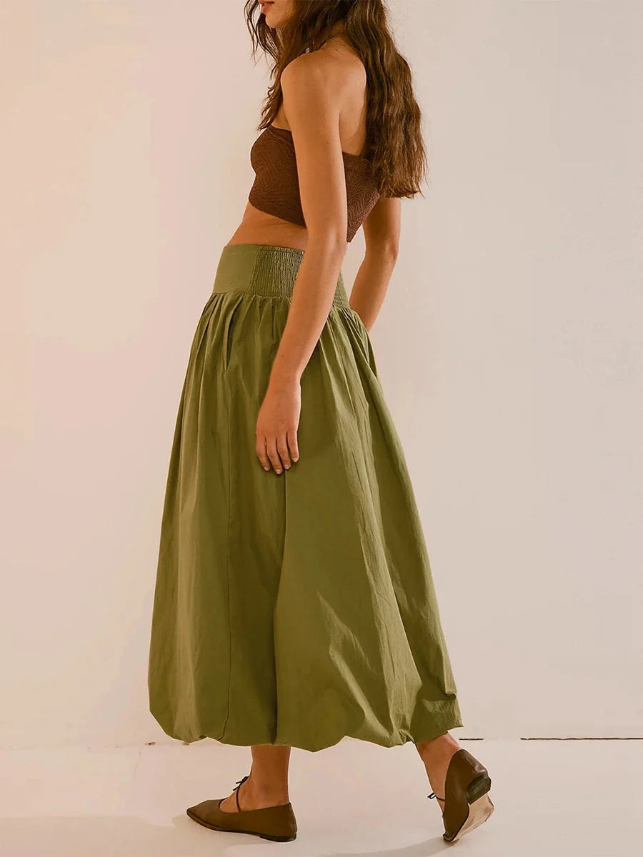 Ruched Bubble Hem Midi Skirt - KAYSMAR