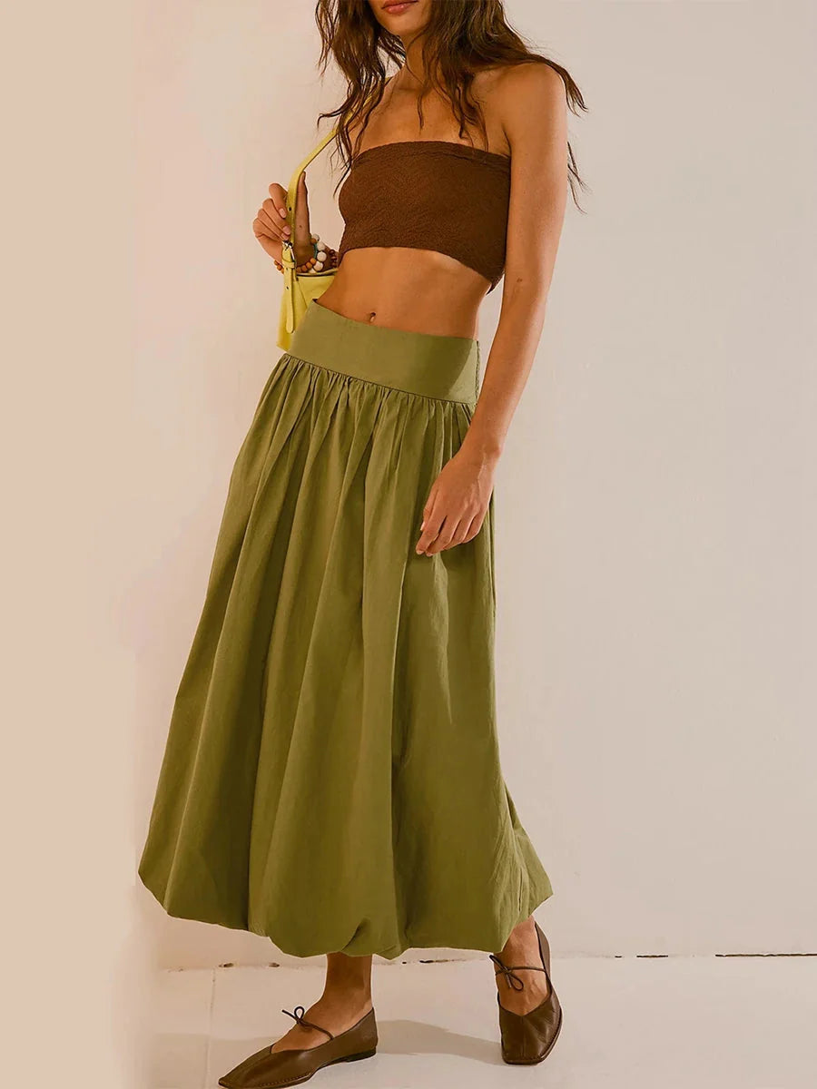 Ruched Bubble Hem Midi Skirt - KAYSMAR