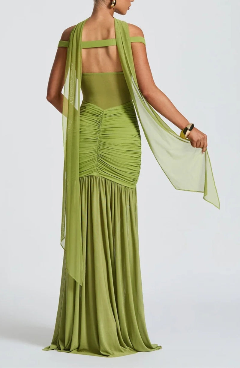 Ruched Mesh Maxi Dress - KAYSMAR