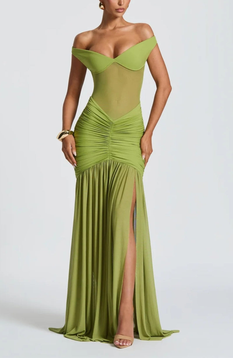 Ruched Mesh Maxi Dress - KAYSMAR
