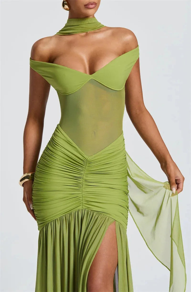 Ruched Mesh Maxi Dress - KAYSMAR