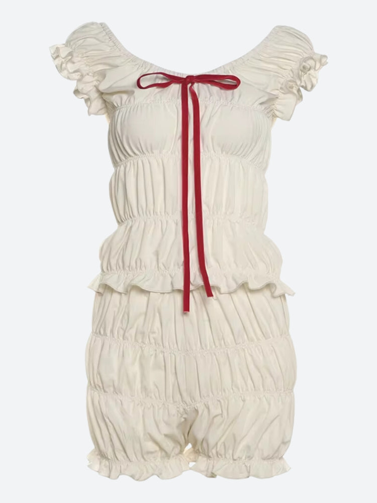 Ruched Off Shoulder Top & Shorts Two Piece Set - KAYSMAR