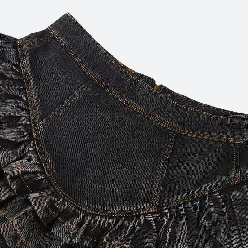 Ruffled Denim Mini Skirt - KAYSMAR