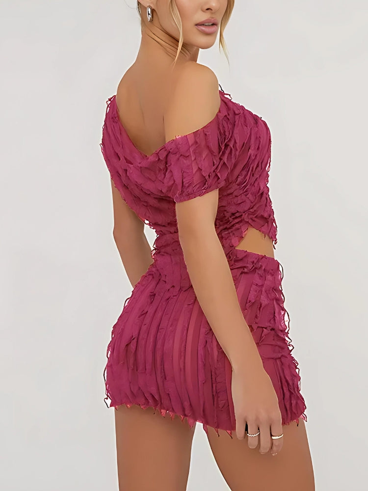Ruffled One Shoulder Top & Mini Skirt Two Piece Set - KAYSMAR