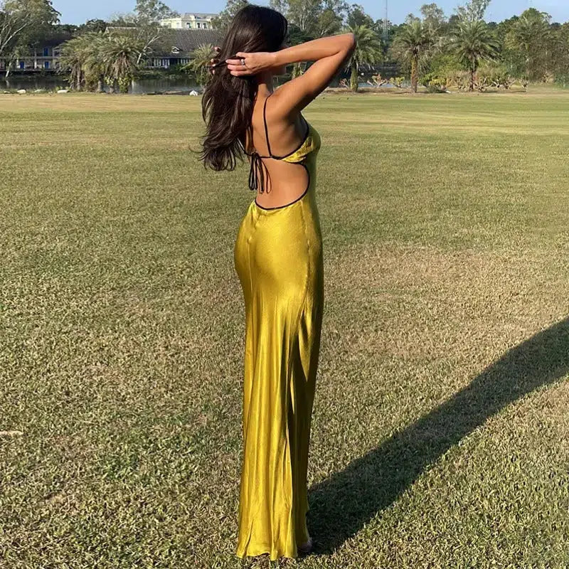 Satin Backless Maxi Dress - KAYSMAR