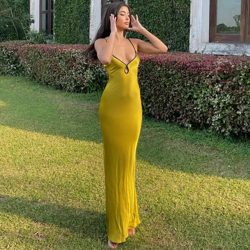 Satin Backless Maxi Dress - KAYSMAR