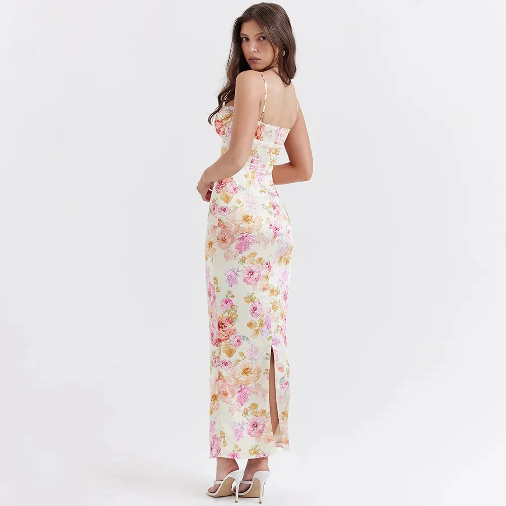 Satin Floral Pencil Maxi Dress - KAYSMAR