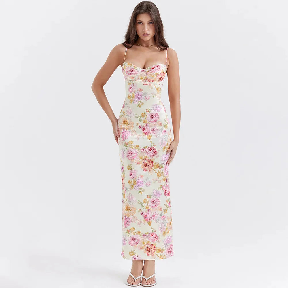 Satin Floral Pencil Maxi Dress - KAYSMAR
