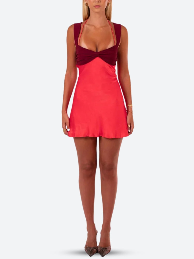 Satin Lace Up Backless Mini Dress - KAYSMAR