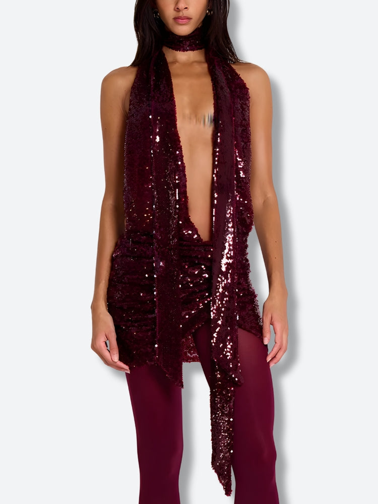 Sequined Backless Mini Dress - KAYSMAR