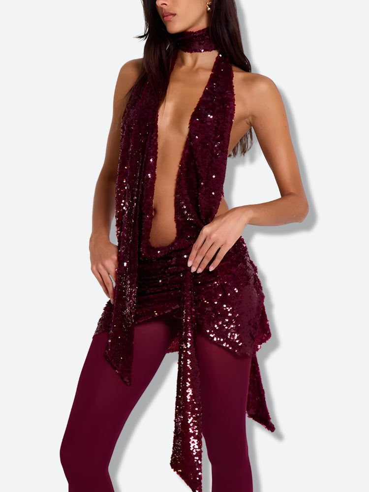 Sequined Backless Mini Dress - KAYSMAR