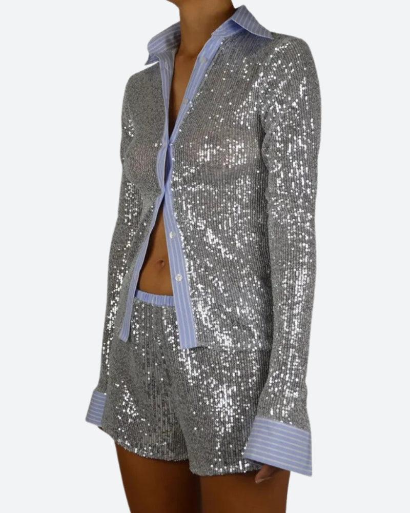 Sequined Shirt & Shorts Two Piece Set - KAYSMAR