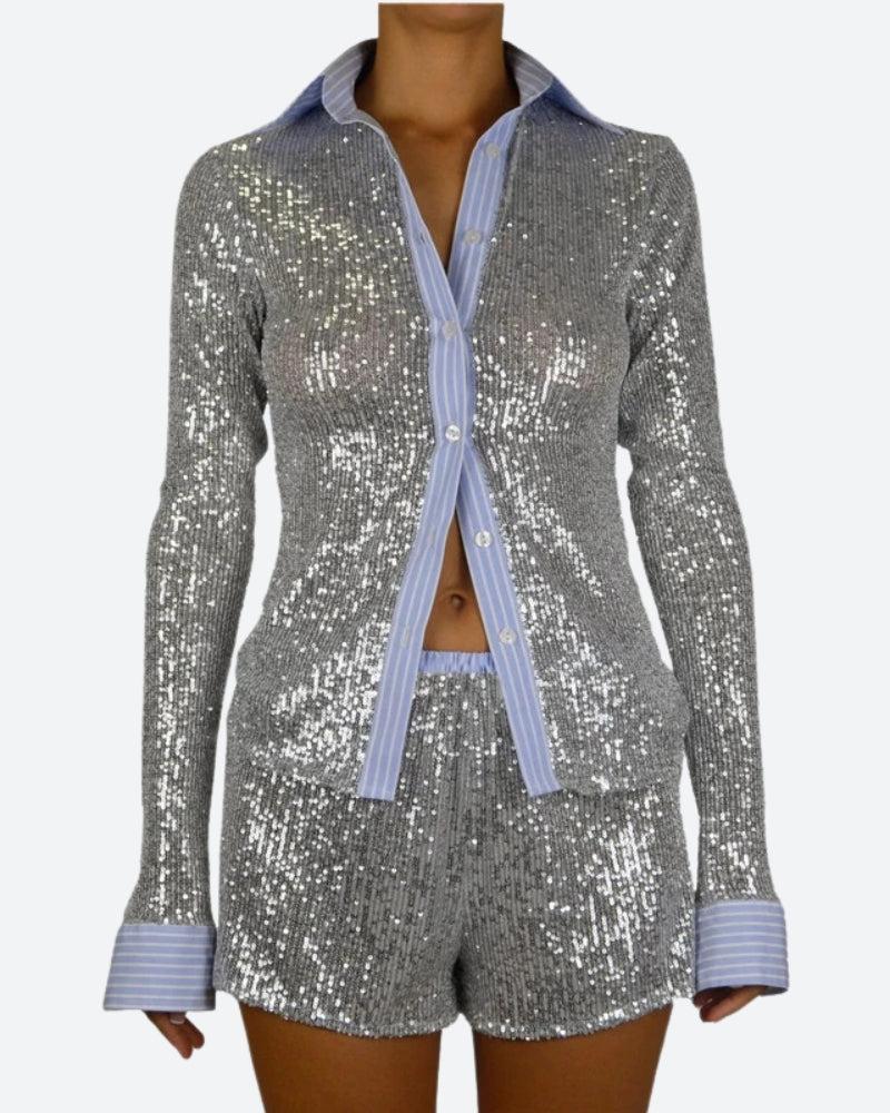 Sequined Shirt & Shorts Two Piece Set - KAYSMAR