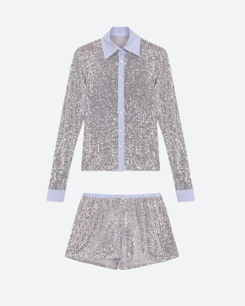 Sequined Shirt & Shorts Two Piece Set - KAYSMAR