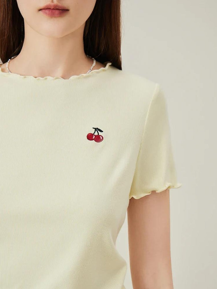 Soft Girl Cherry Lettuce Edge Tee - KAYSMAR