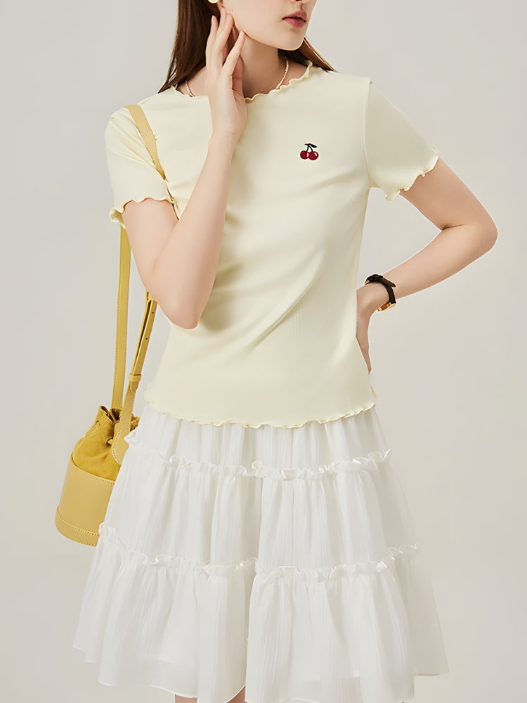 Soft Girl Cherry Lettuce Edge Tee - KAYSMAR