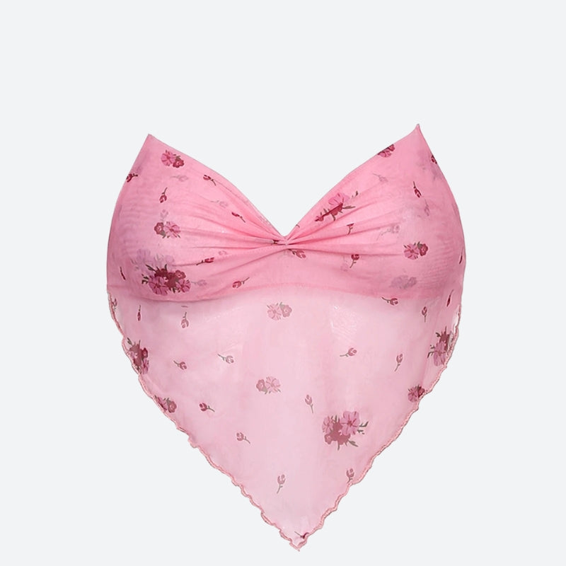 Soft Girl Floral Asymmetric Crop Top - KAYSMAR