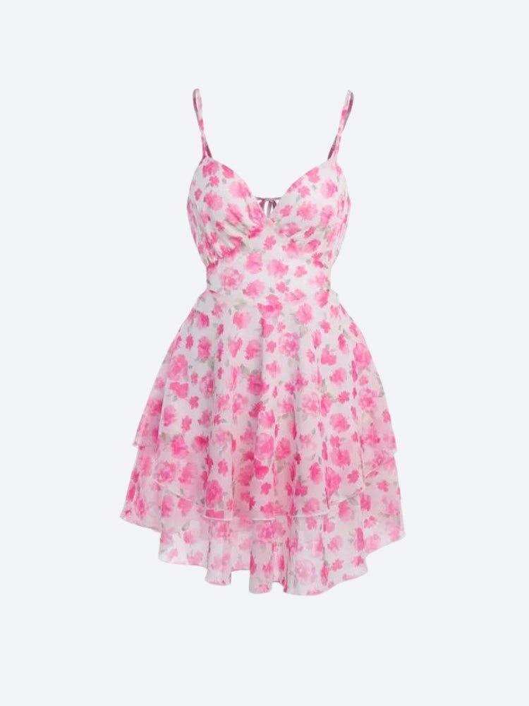 Soft Girl Floral Backless Chiffon Mini Dress - KAYSMAR
