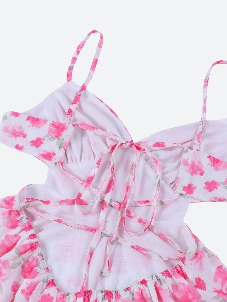 Soft Girl Floral Backless Chiffon Mini Dress - KAYSMAR