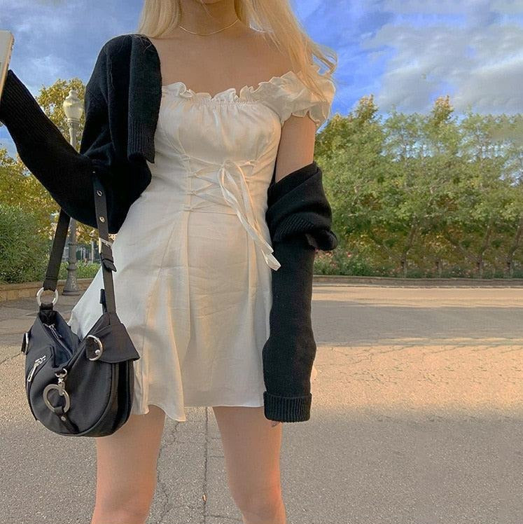 Soft Girl Lace Up Mini Dress - KAYSMAR