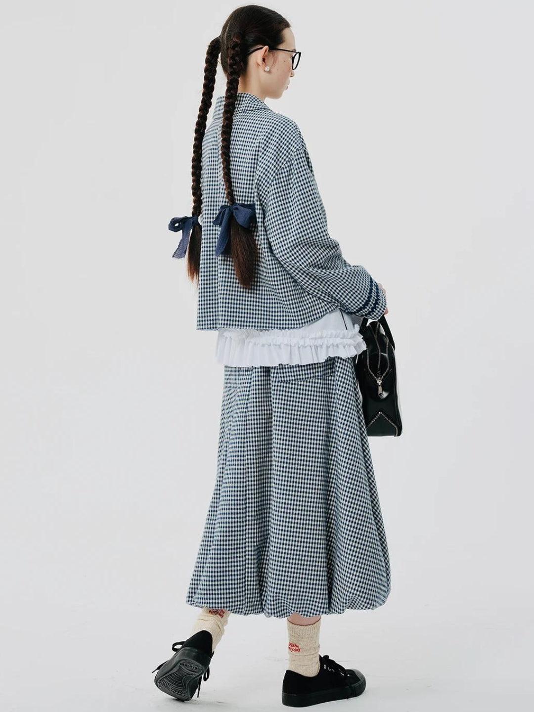 Soft Girl Plaid Bubble Midi Skirt - KAYSMAR