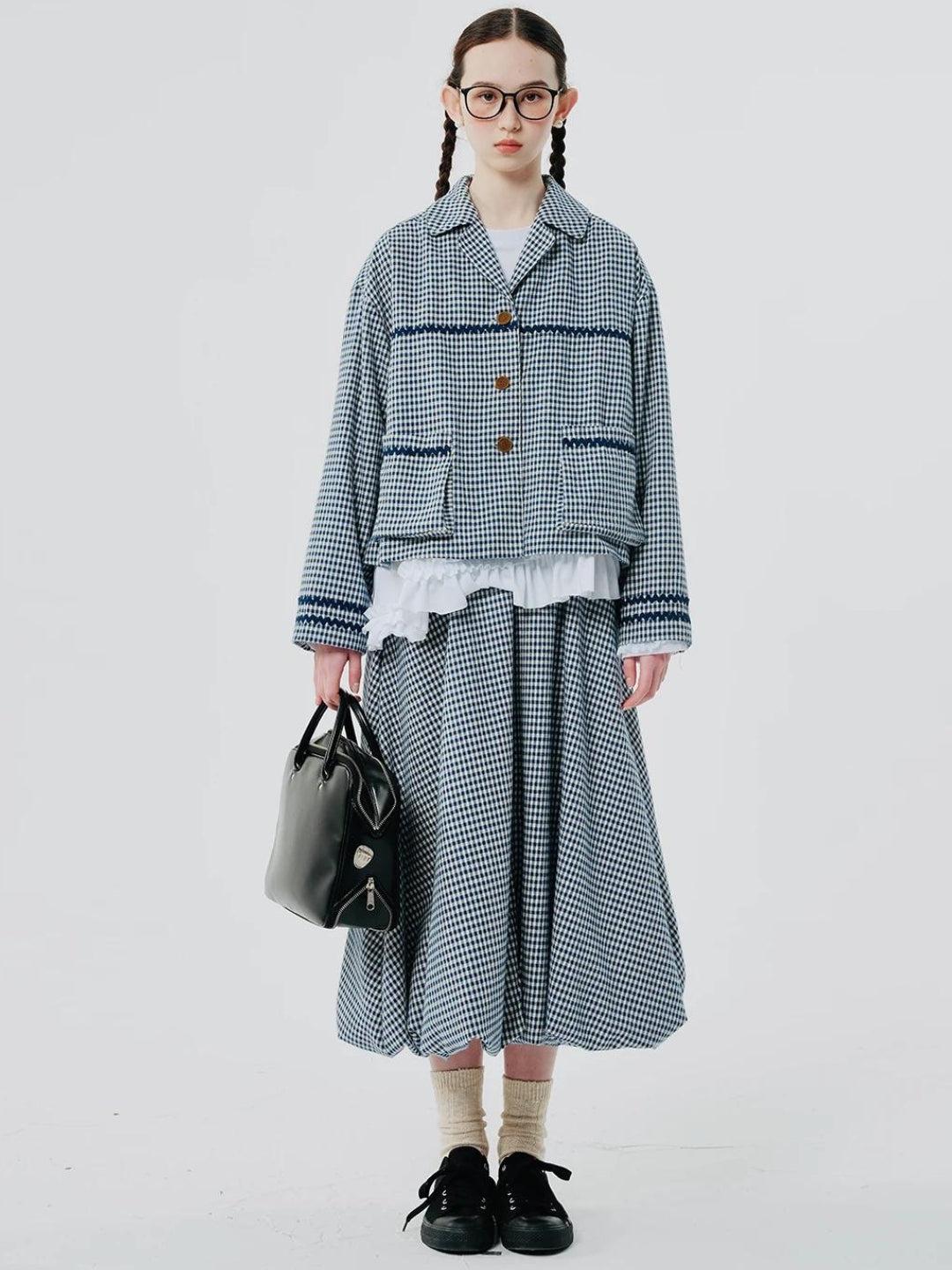 Soft Girl Plaid Bubble Midi Skirt - KAYSMAR