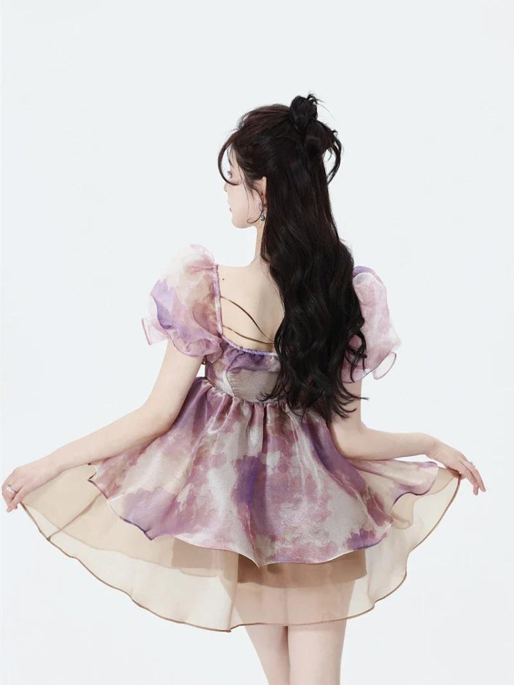 Soft Girl Puff Sleeve Layered Mini Dress - KAYSMAR