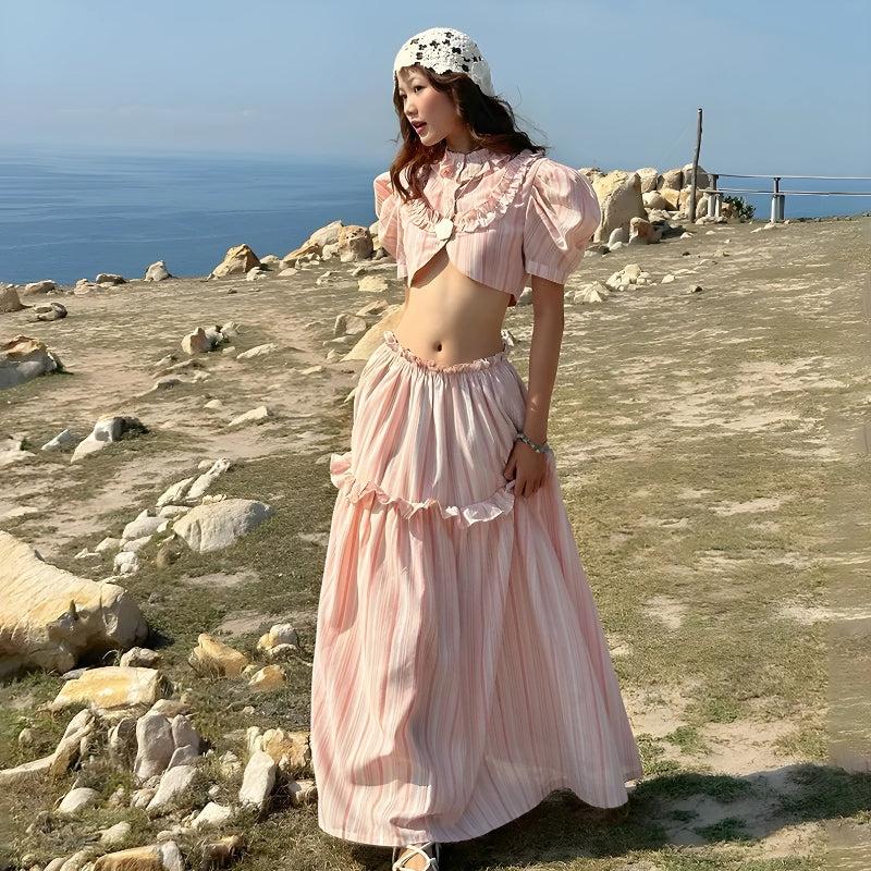 Soft Girl Striped Crop Top & Maxi Skirt Two Piece Set - KAYSMAR