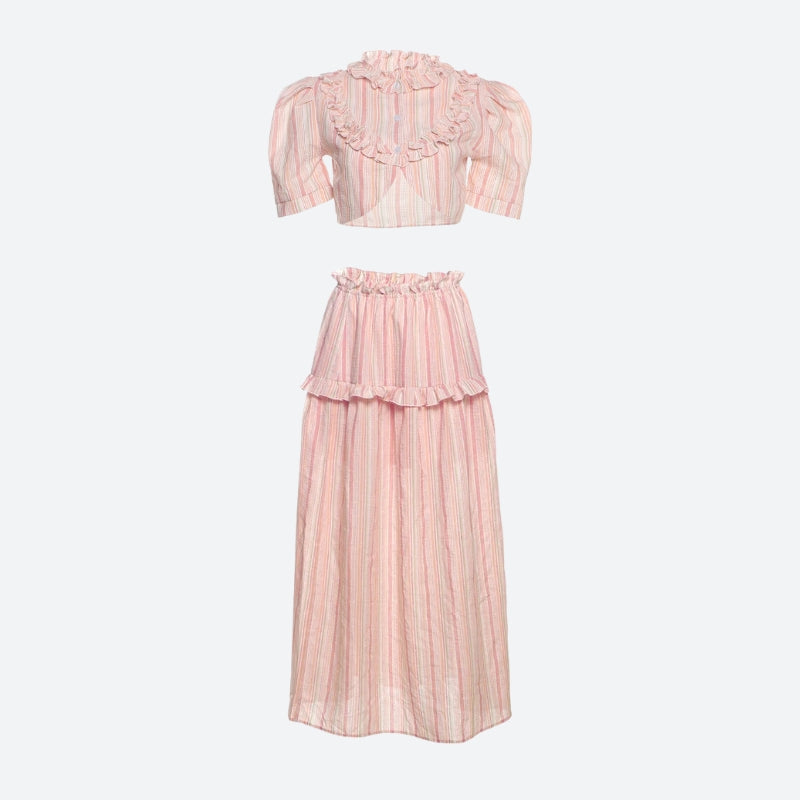 Soft Girl Striped Crop Top & Maxi Skirt Two Piece Set - KAYSMAR